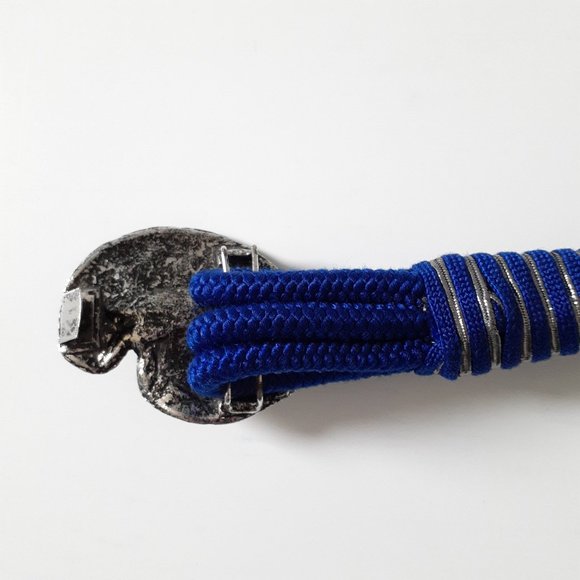 Three Cord Blue Belt With Silvertone Leaf Buckle - Picture 9 of 15